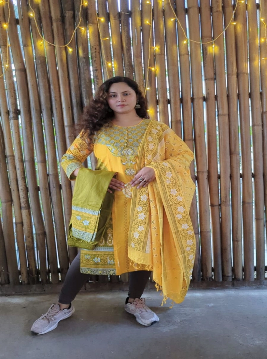 Elegant Orange & Red Aarong Cotton Readymade Three-Piece