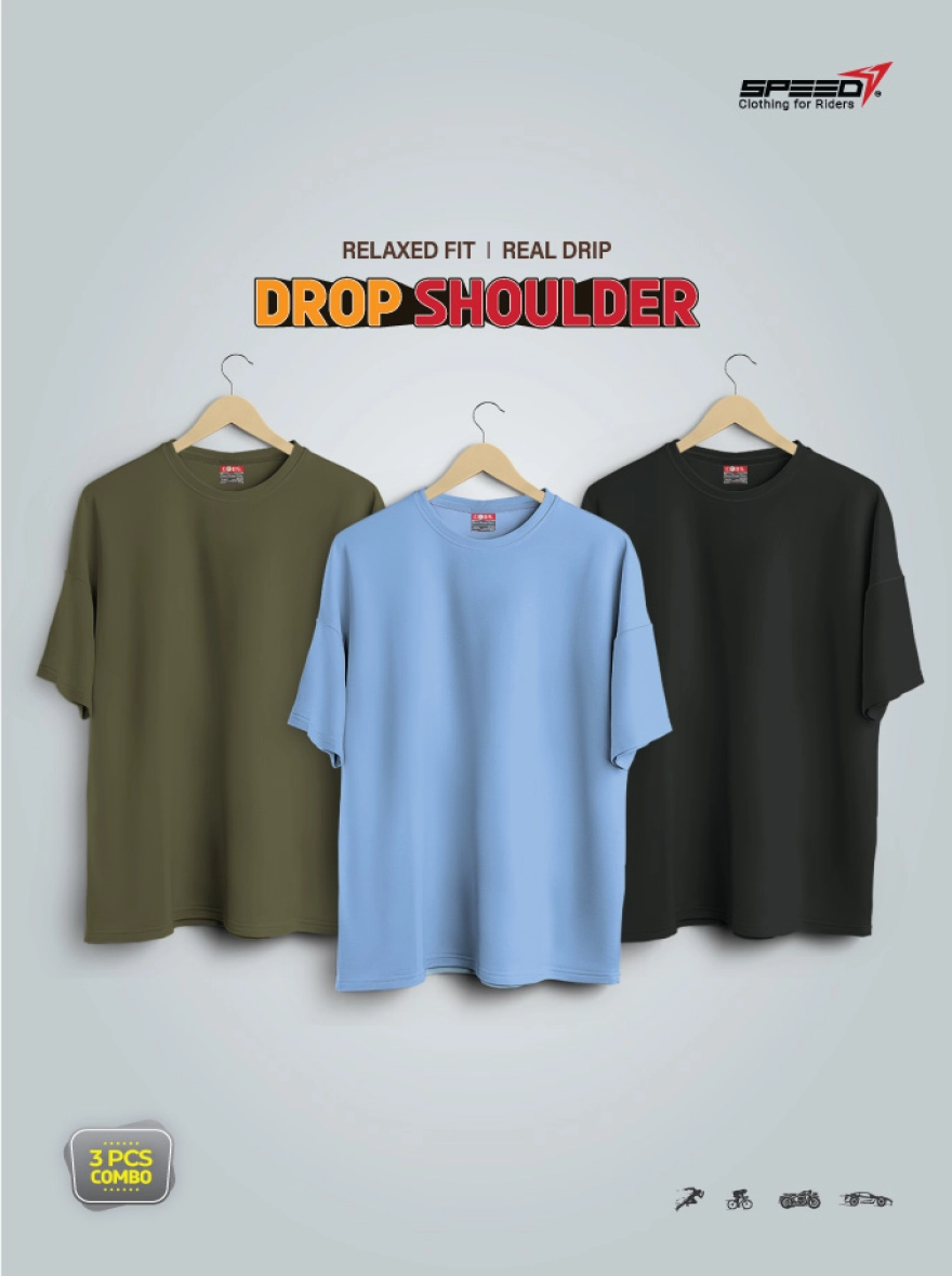 Dropsholder Men & Women Cotton T-Shirt Combo (Olive, Sky & Black)