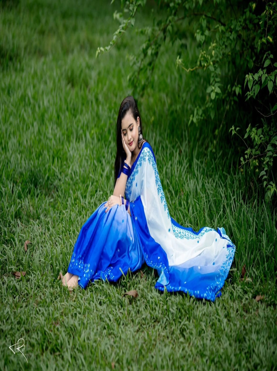 Women's Newluk Chanderi Silk Saree - Vibrant Multi-Color Ombré