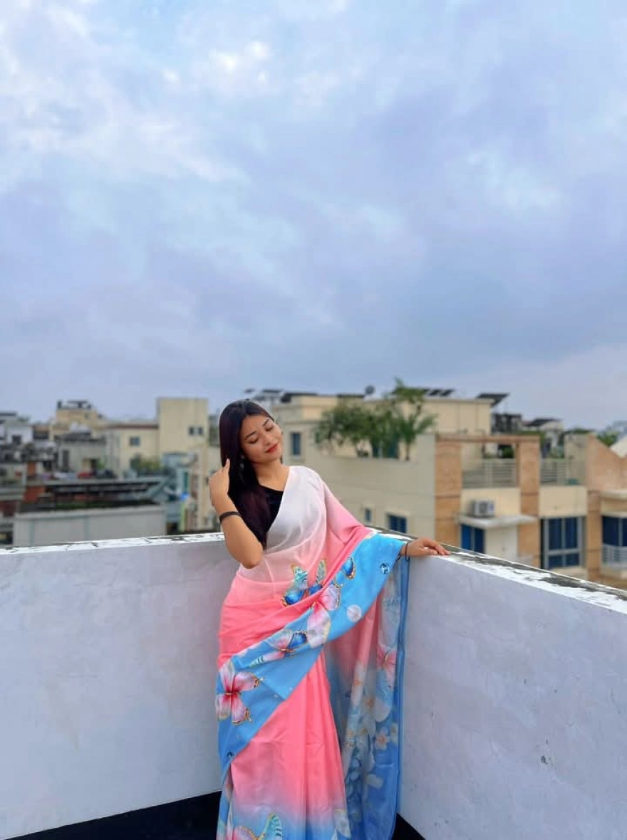 Women's Viral Topetor Chanderi Silk Saree - Artistic Butterfly & Floral Print