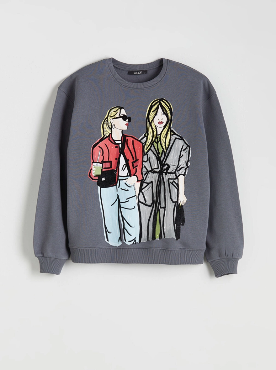 Women's Two Girls Oversized Graphic Sweatshirt