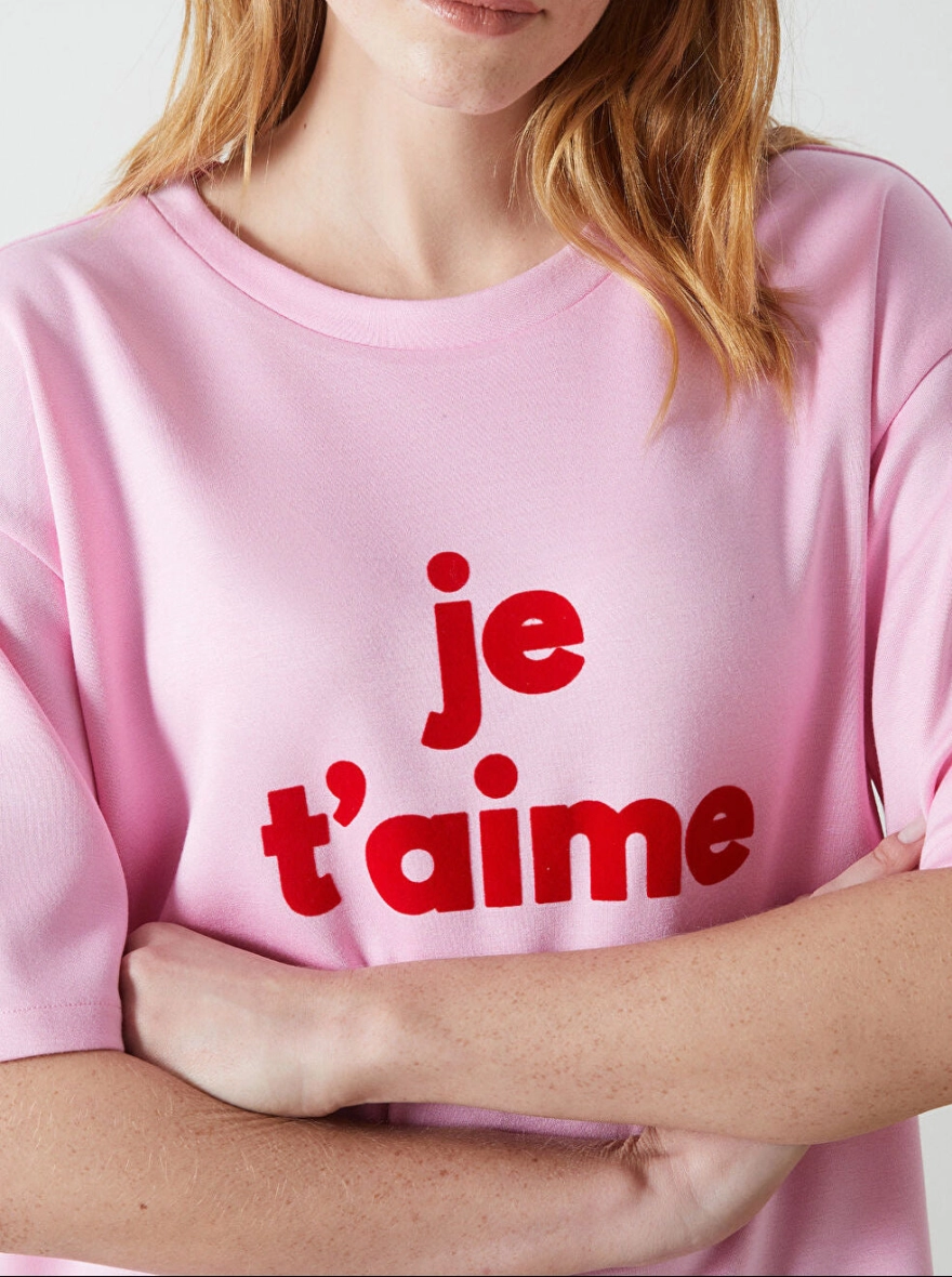 JE T'AIME Ladies Oversized Sweat Tee | Pink