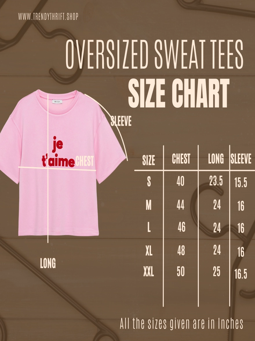 JE T'AIME Ladies Oversized Sweat Tee | Pink