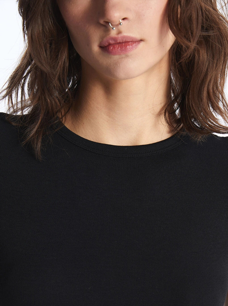 Crew Neck Women's Tops | Viscose Black | See Through