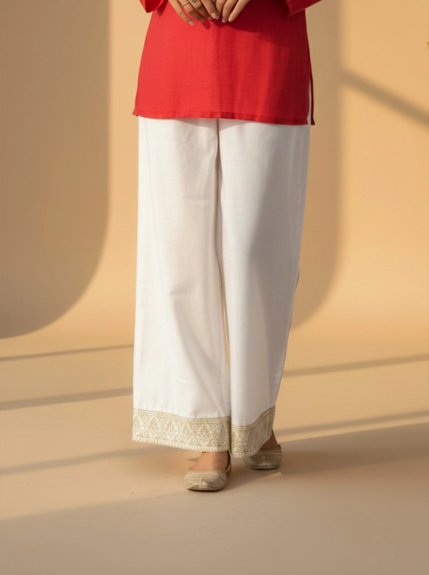 Surkh – Premium Red Tassel Kurti with Embroidered Farshi Pants