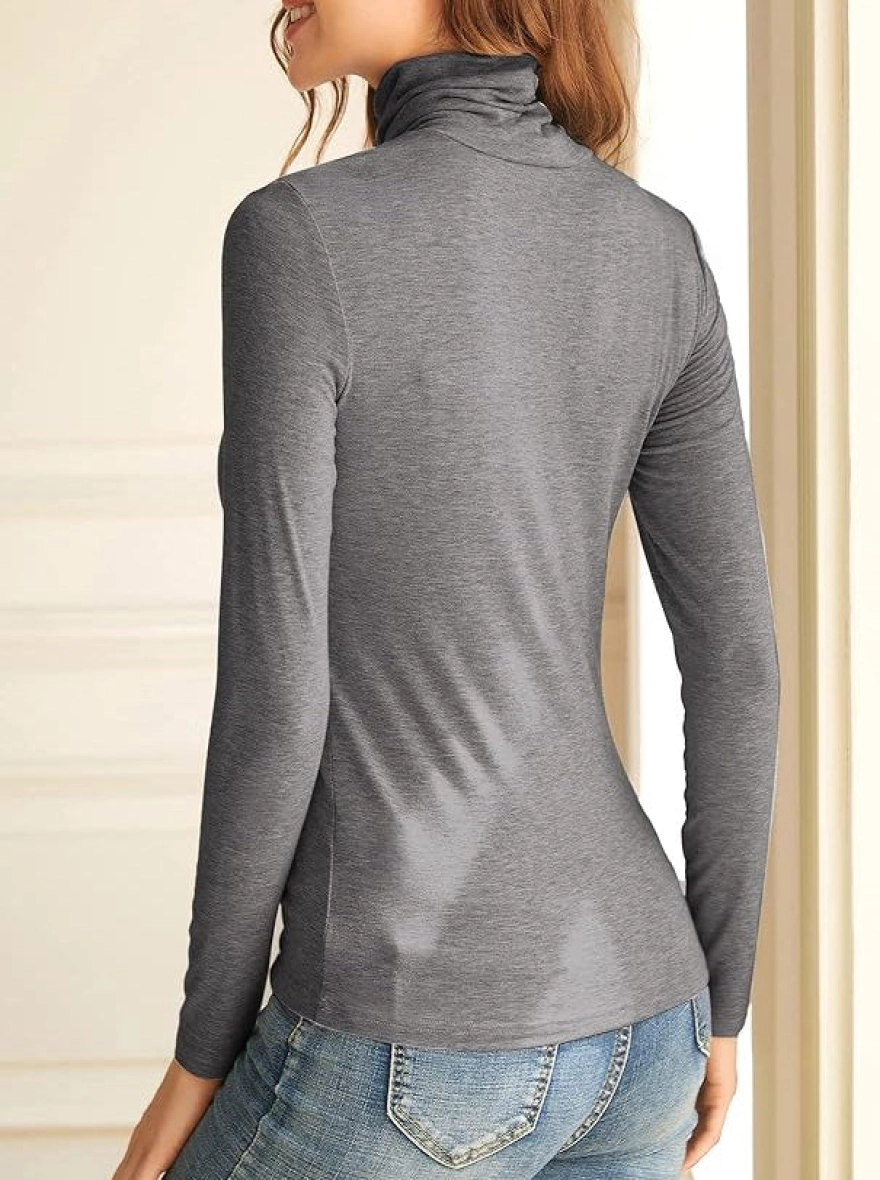 Women’s Ash Color Turtle Neck Top | High Neck Top for Women