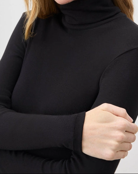 Women's Black Turtle Neck Top | Classic Slim-Fit High Neck