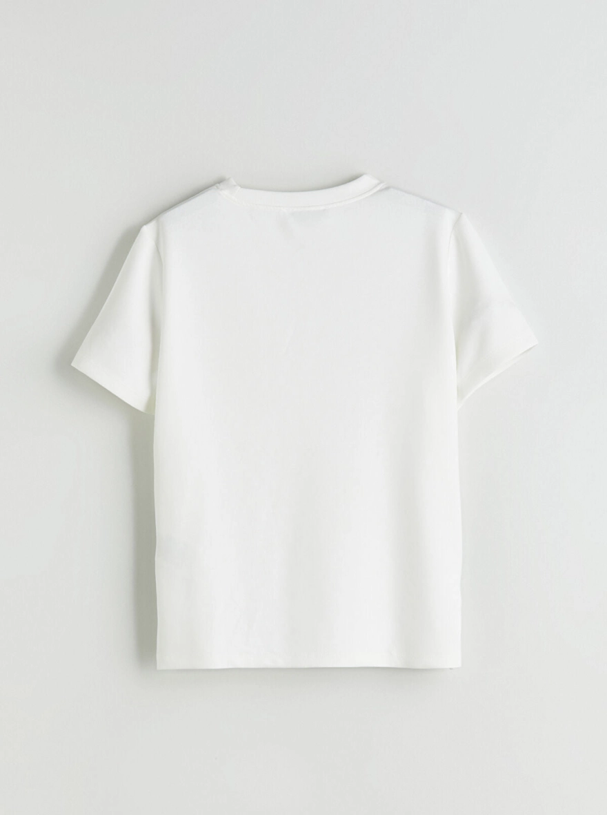 Beige Solid Tee – Short Length Viscose Everyday Top