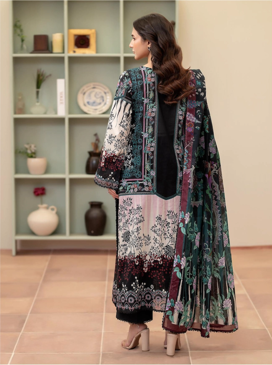 Midnight Ebony & Blush Digital Printed Embroidered Unstitched 3-Piece Lawn Suit