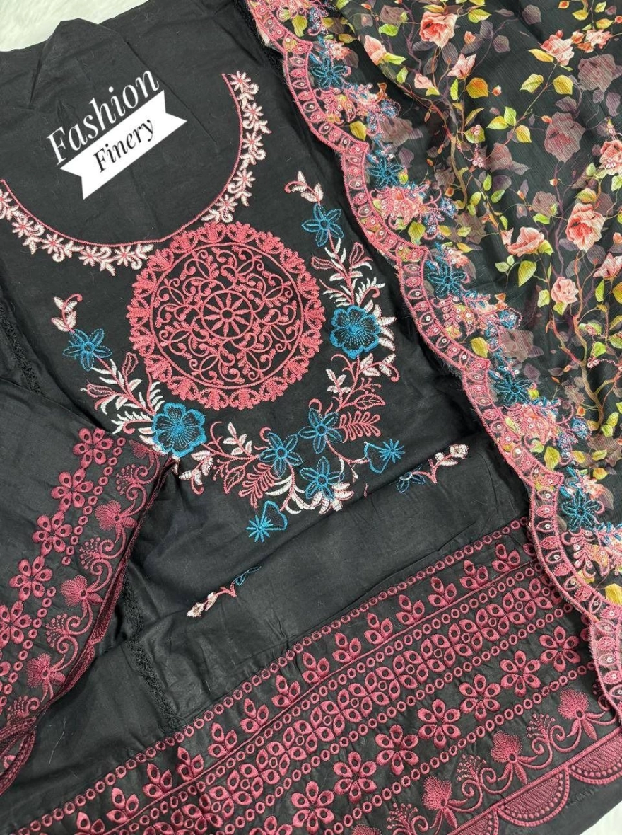 Noir Mandala Embroidered Cotton-Silk Suit- Unstitched