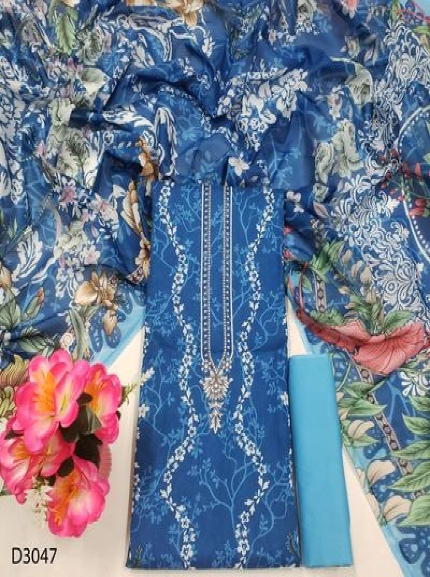 Premium Quality Digital Print  Unstitch 3 Pieces-D3047