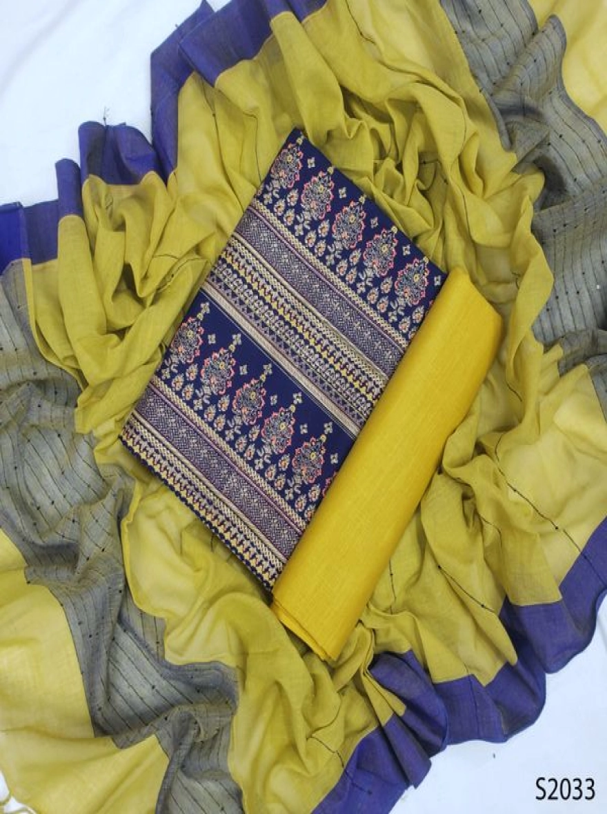 Premium Quality Unstitch 3 Pieces-S2033