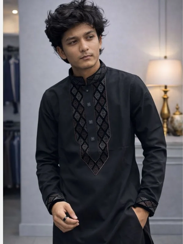 Imperial Maroon Premium Cotton Embroidery Panjabi