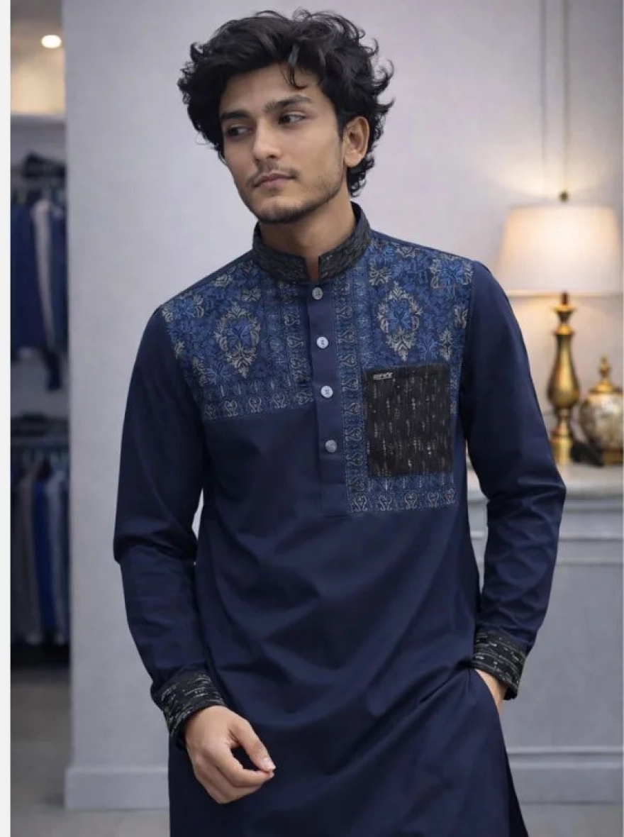 Midnight Navy Premium Cotton Embroidery Panjabi