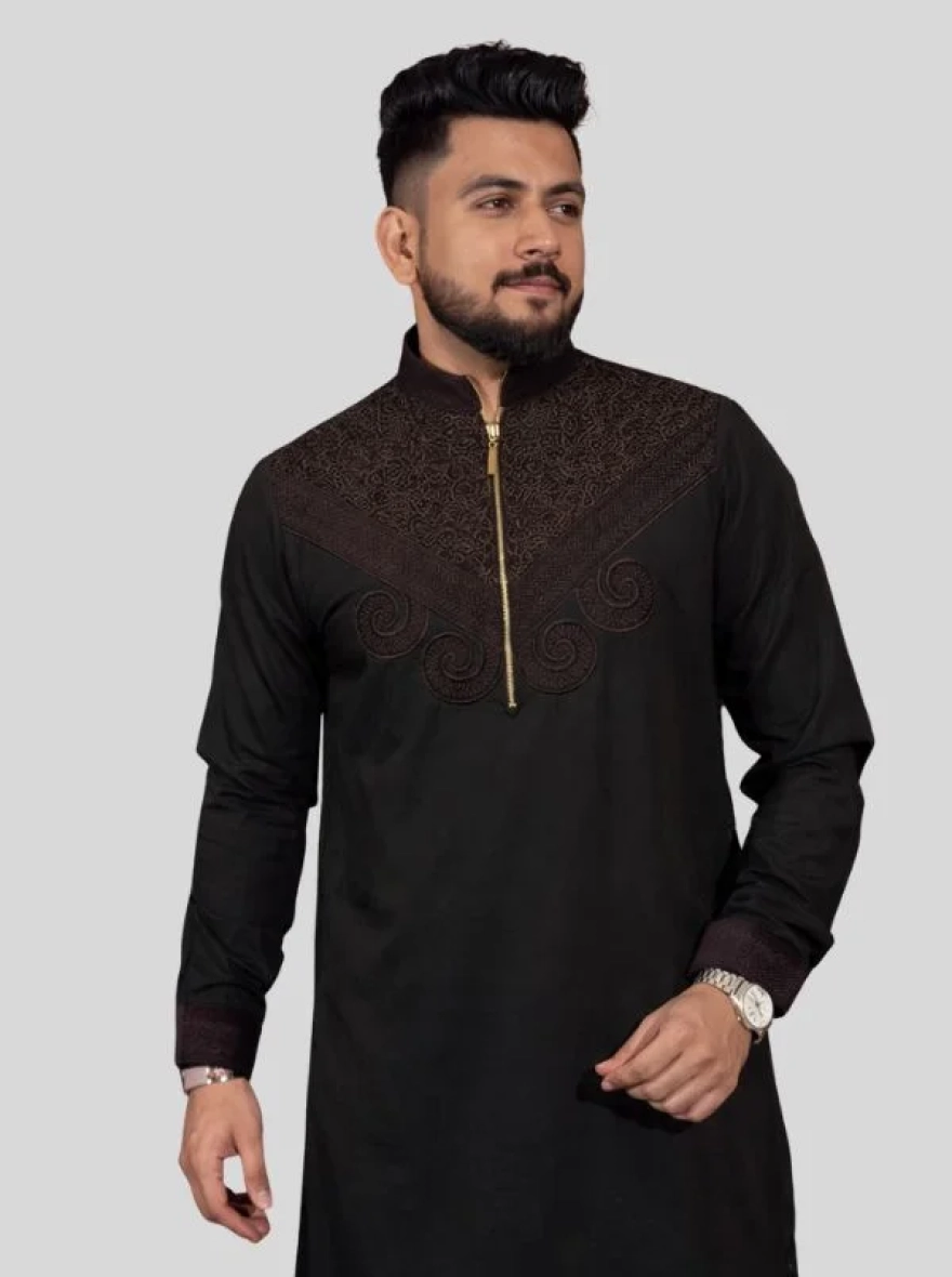 Graphite Grey Premium Cotton Embroidery Panjabi