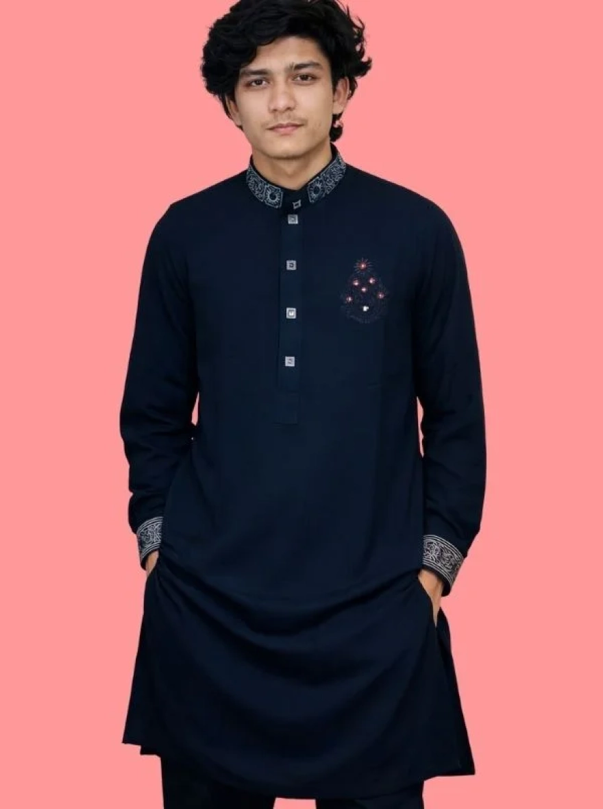 Midnight Charcoal Premium Cotton Embroidery Panjabi