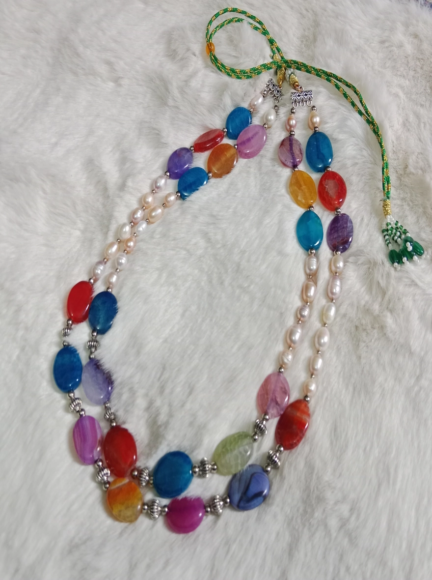 Original Pearl & Stone Combination 2 Layer Necklace for Women 
