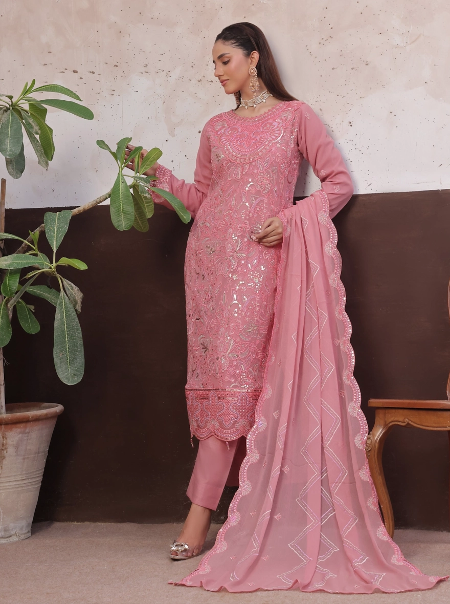 Blush Royale Majestic Embroidered Chiffon 3-Piece Suite