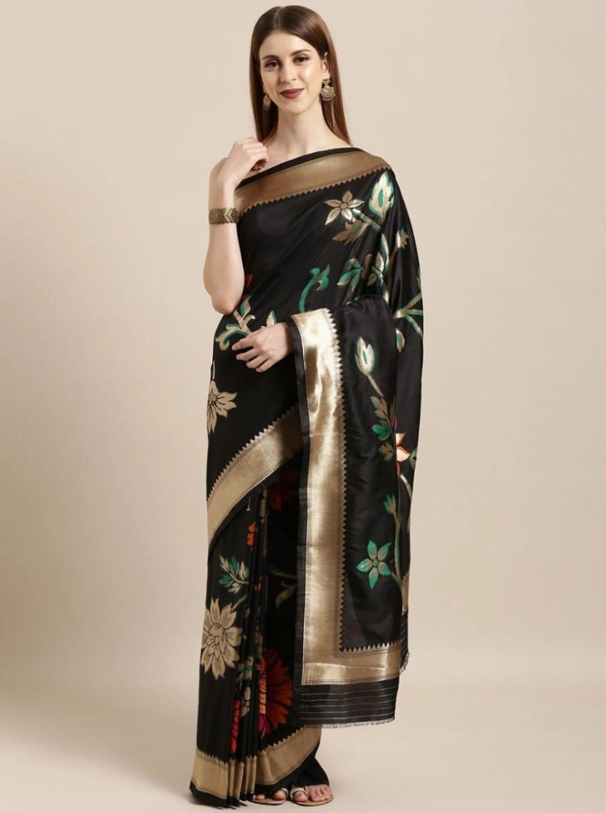 Soft Silk Screen Printed Premium Katan Sharee with Blouse - Floral