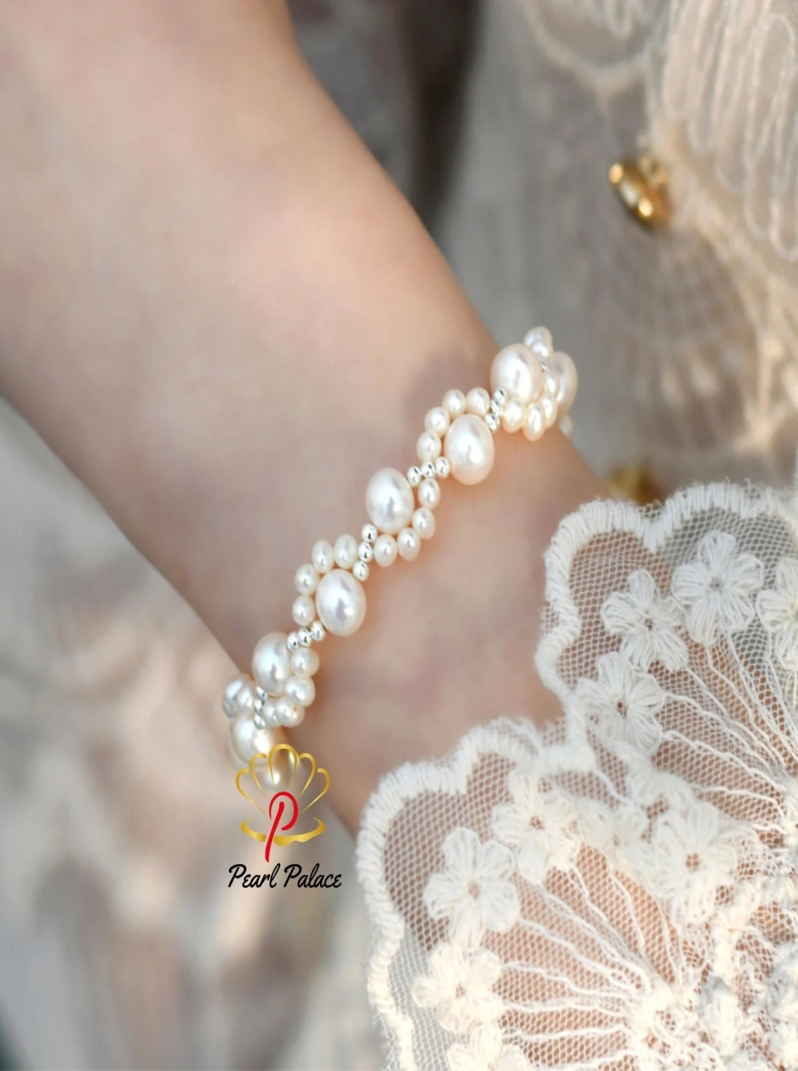 Natural Freshwater Pearl Cat's Claw Braided Bracelet 925 Sterling Silver for Women Gift