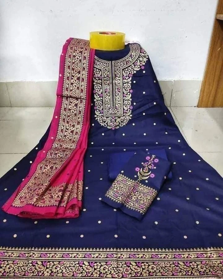 Royal Purple & Mustard Embroidered 3-Piece Salwar Kameez Suit