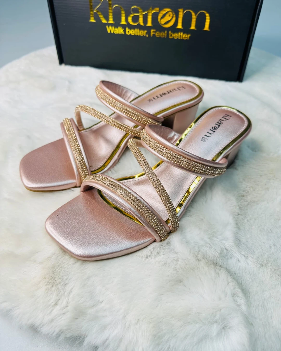 Kharom Golden Glimmer 3-Strap Heels