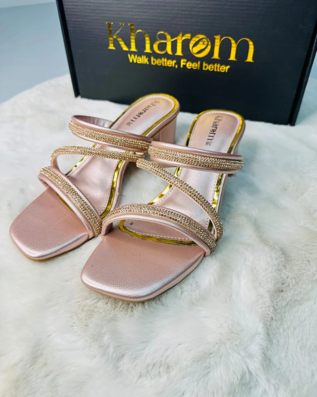 Kharom Golden Glimmer 3-Strap Heels