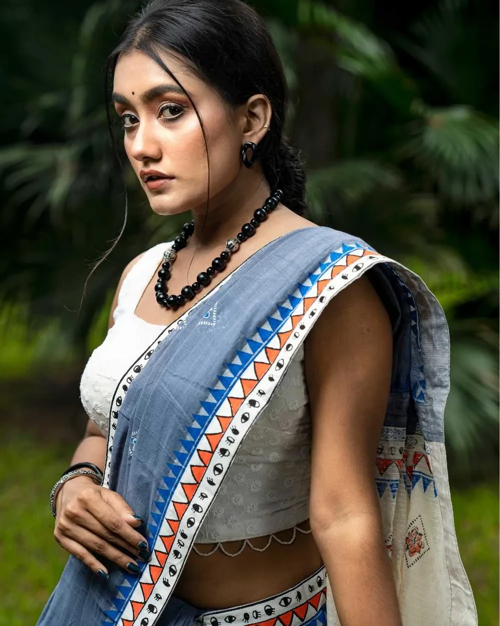 Light Gray with floral Dimond Saree