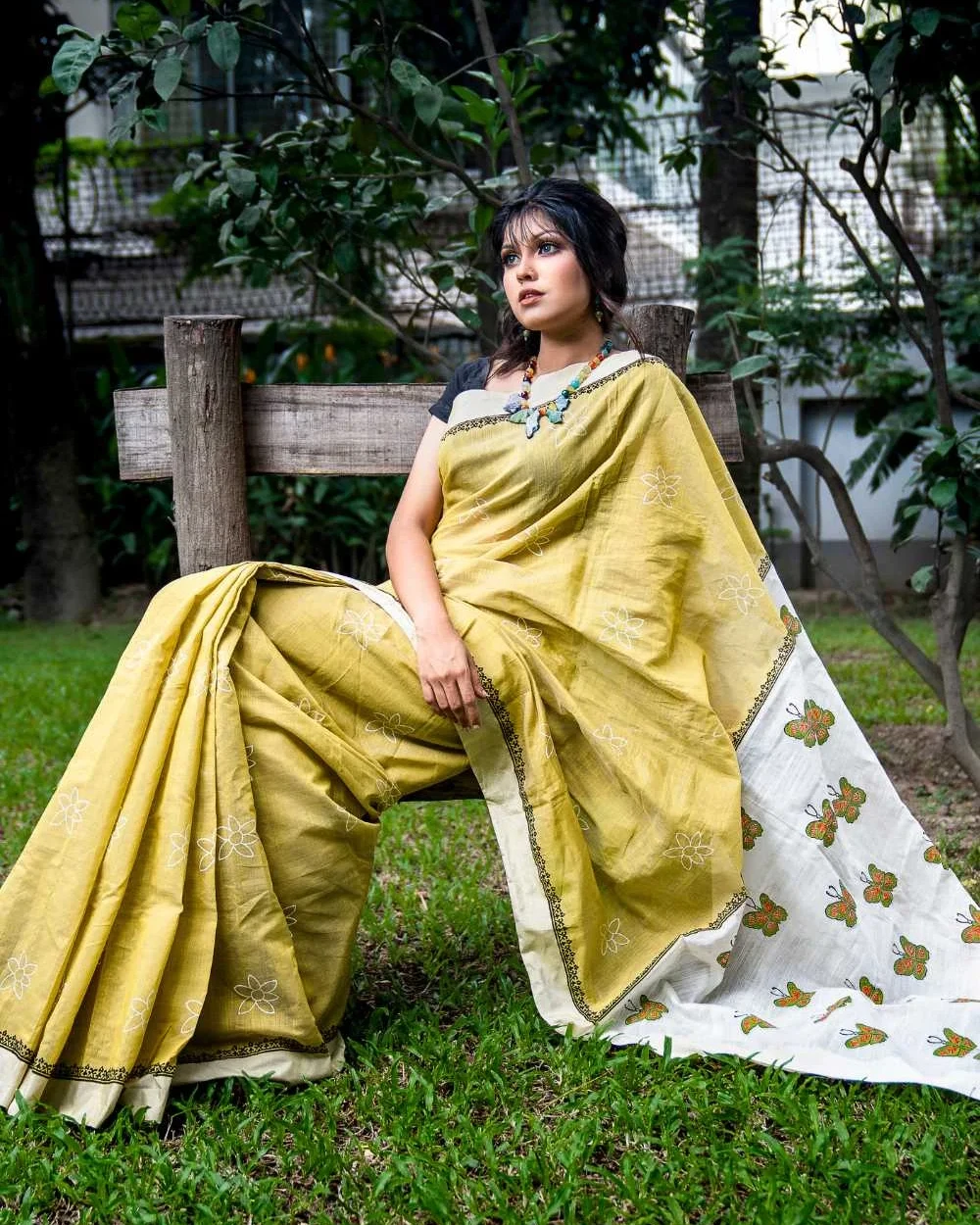 Butterfly Olive Saree
