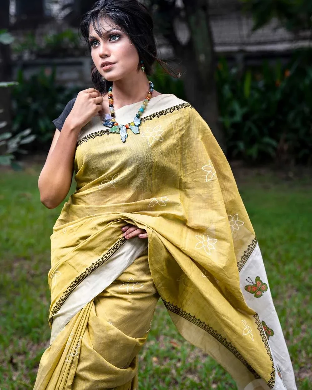 Butterfly Olive Saree