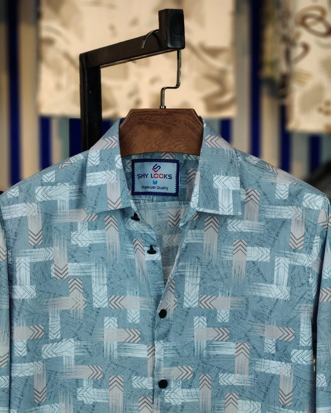 Steel Glitch Abstract Geometric Cotton Shirt