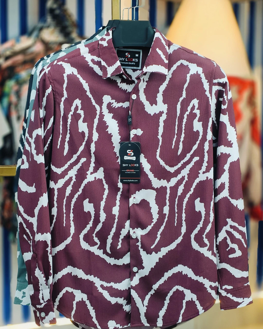 Burgundy Vortex Abstract Print Saffron Cotton Shirt