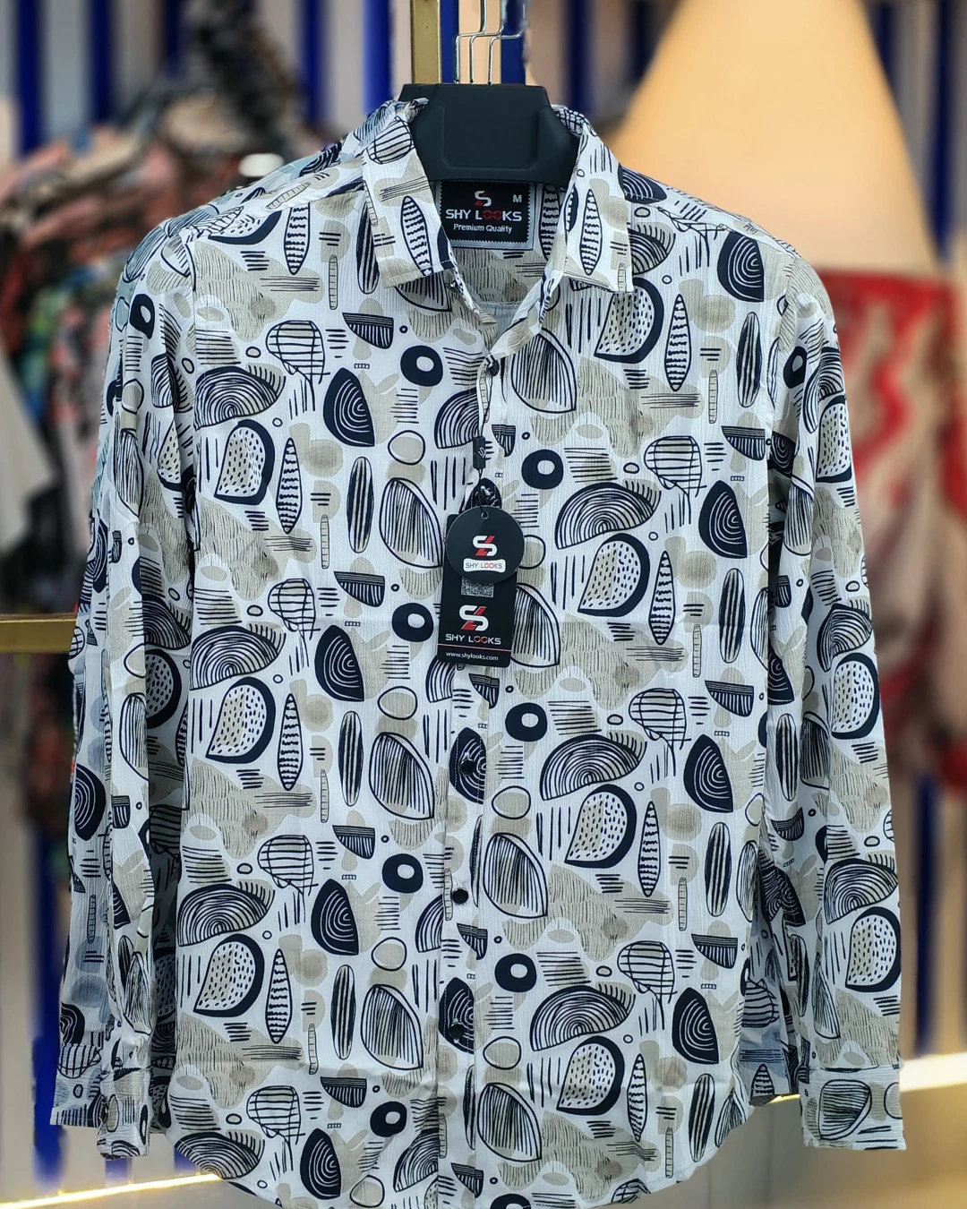 Nordic Abstract Multi-Pattern Saffron Cotton Shirt