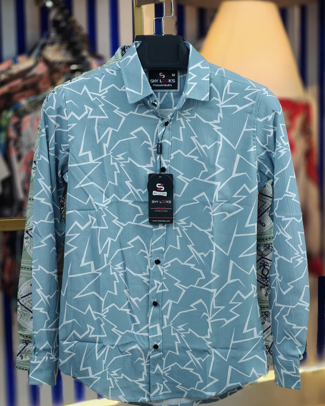 Ice Blue Shattered Geometric Saffron Cotton Shirt