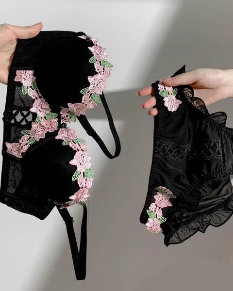 Floral Embroidery Flower Bra Panty Set