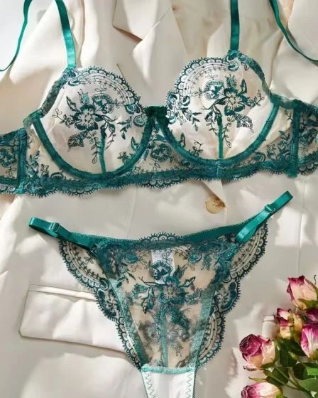 Transparent Embroidey Bra Panty Set