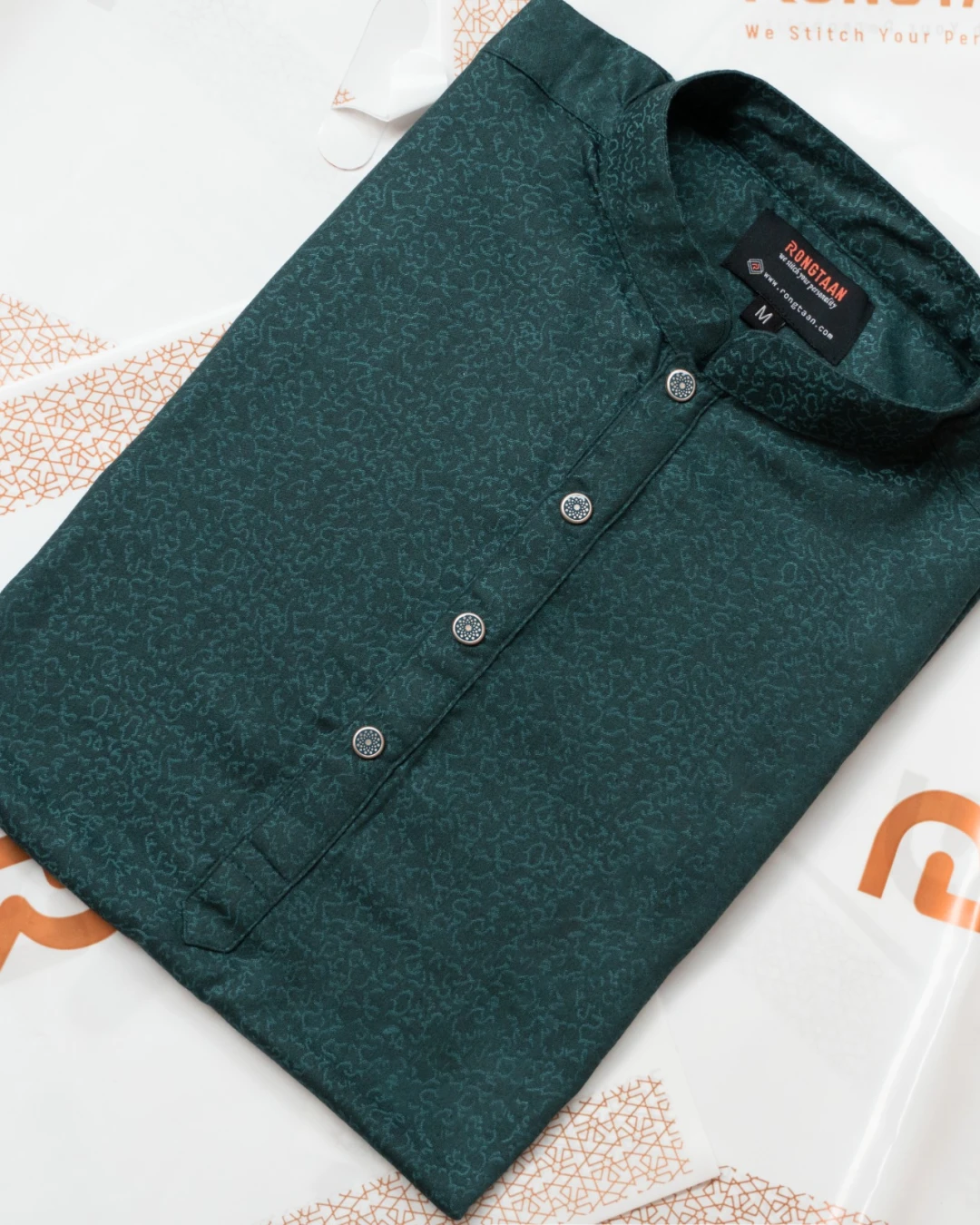 Forest Green Jacquard Embroidery Premium Cotton Panjabi