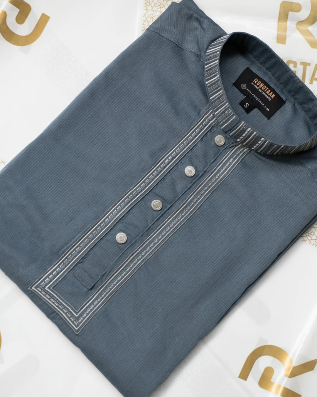 Slate Blue Jacquard Embroidery Premium Cotton Panjabi