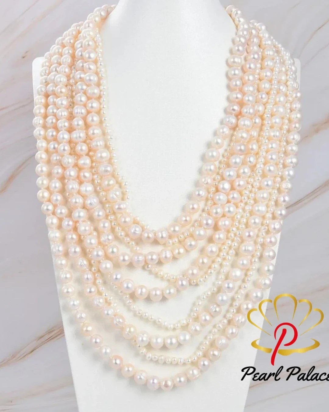 CHPNL 10mm Nine Strands Natural White Pearl Necklace