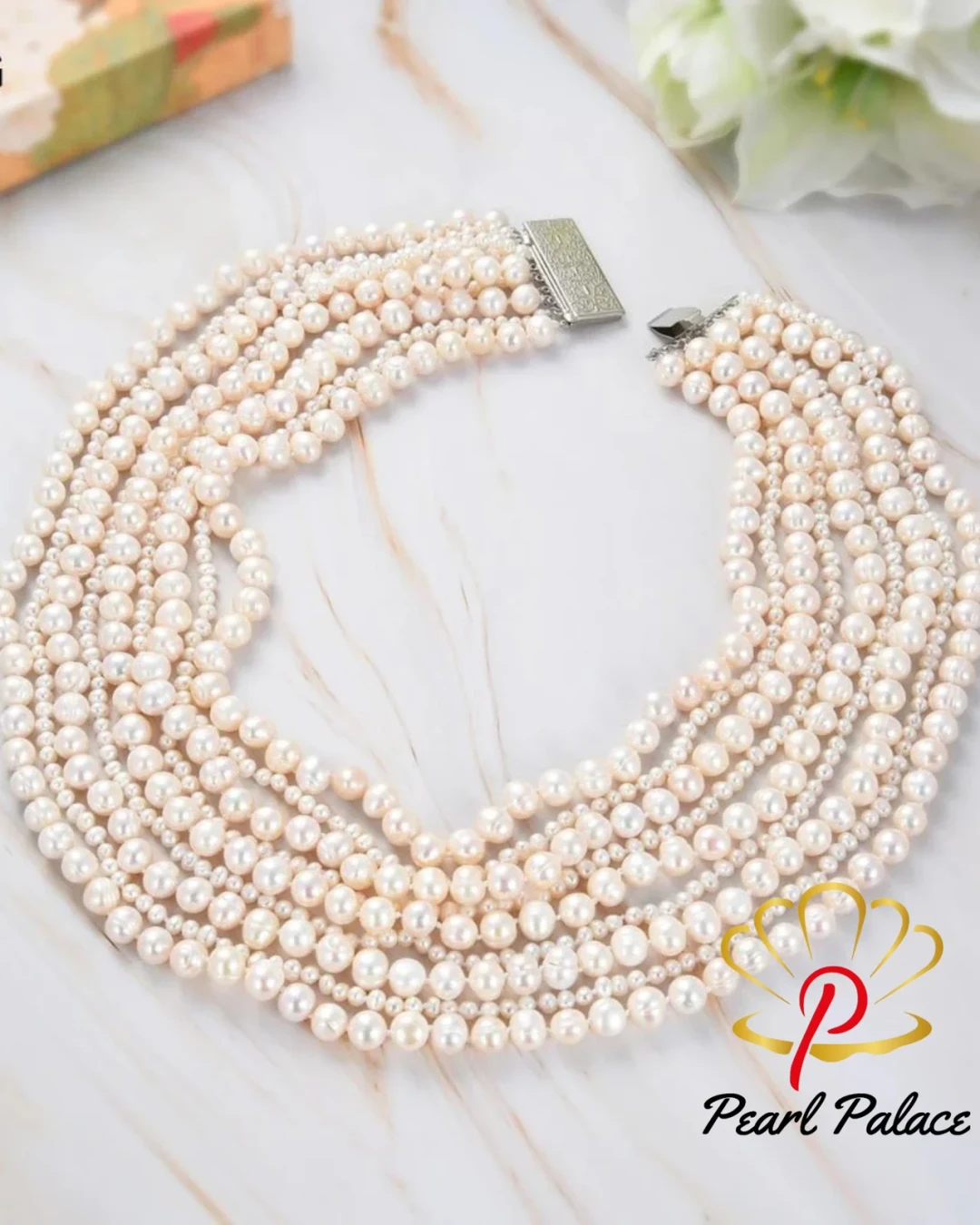 CHPNL 10mm Nine Strands Natural White Pearl Necklace