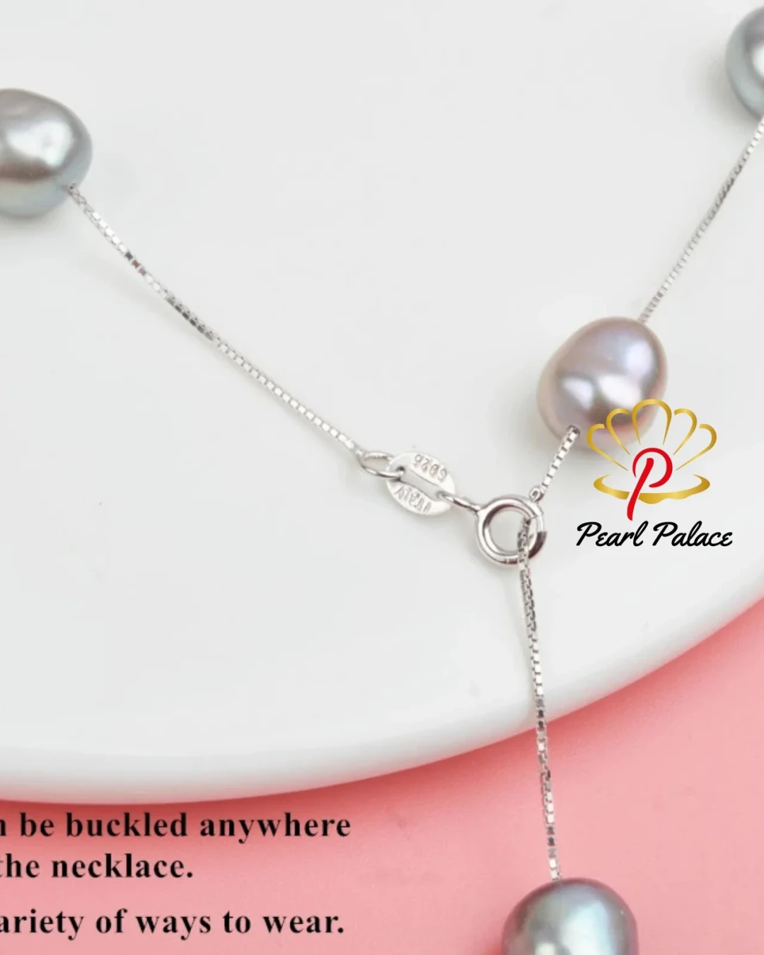 Real Pure 925 Sterling Silver Chain Pendant Necklace For Women 8-9mm White Gray Natural Freshwater Baroque Pearl Jewelry