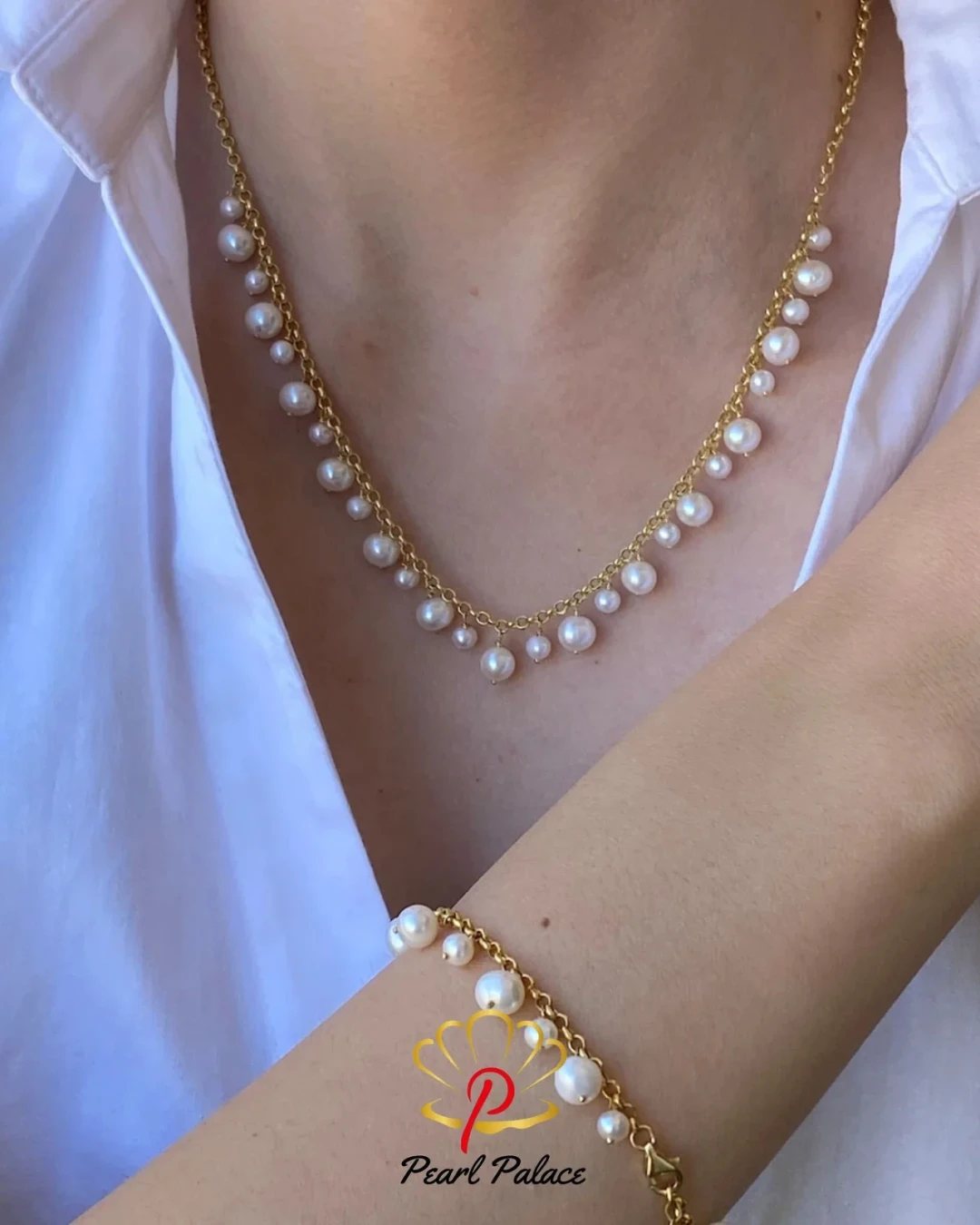 Dainty Freshwater Pearl Necklace with bracelet