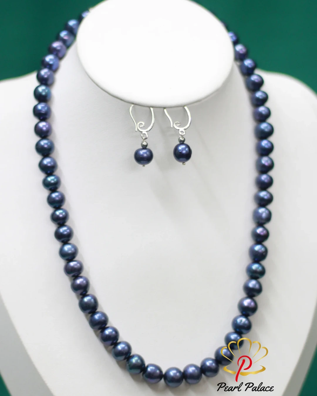 Exquisite 9-10mm Blue Freshwater Pearl Earring Set with Exclusive Clasp Lock