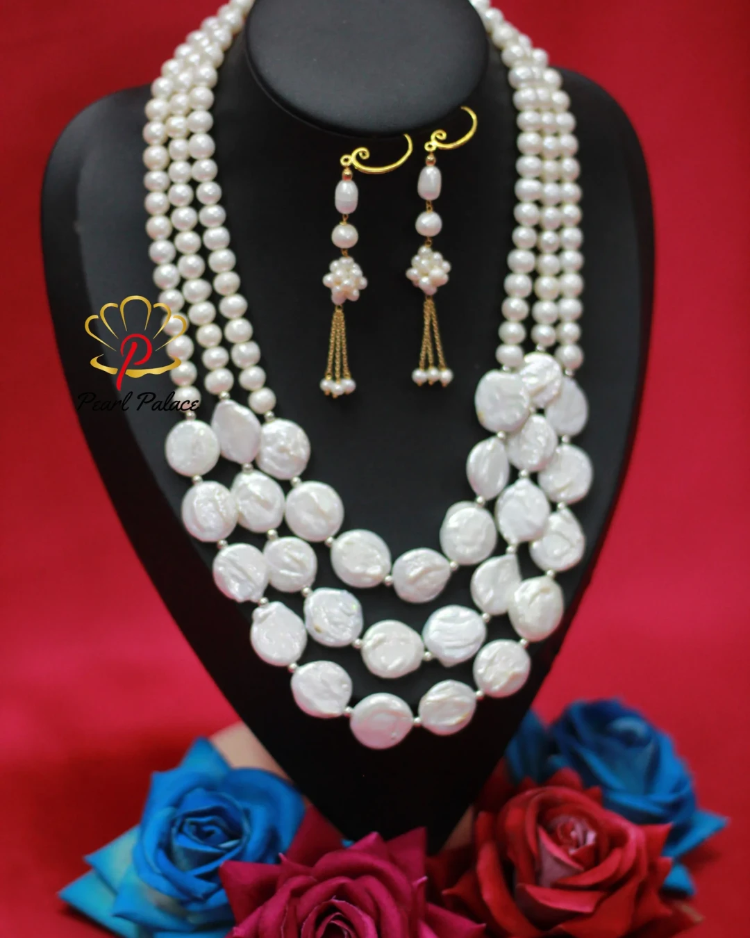 Coin Pearl & Freshwater Pearl Necklace with Earring Set – Layer 3
