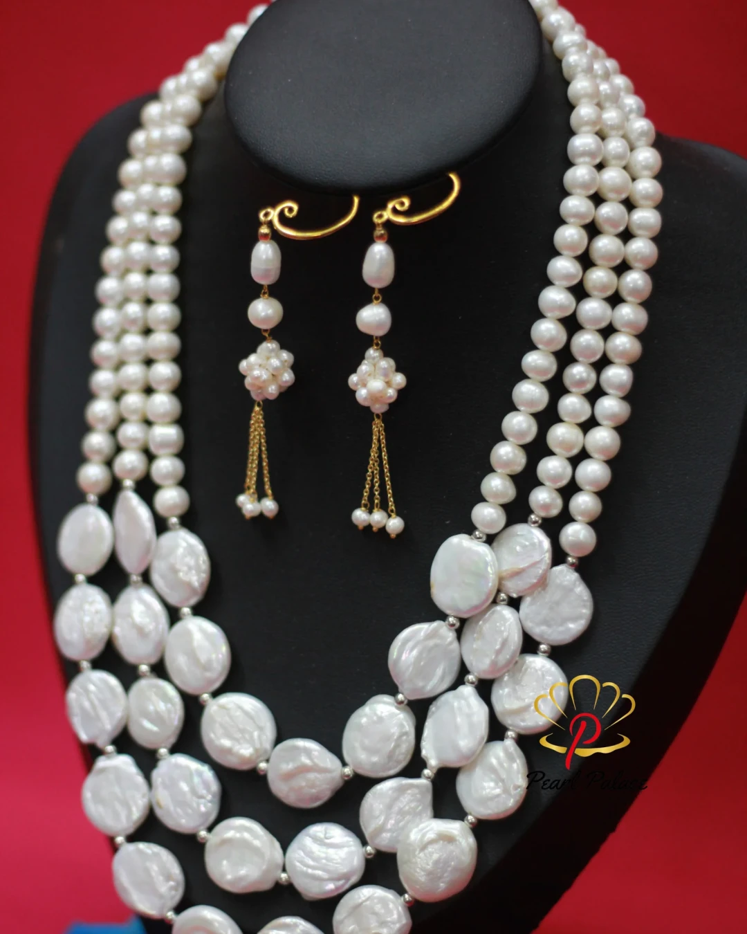 Coin Pearl & Freshwater Pearl Necklace with Earring Set – Layer 3