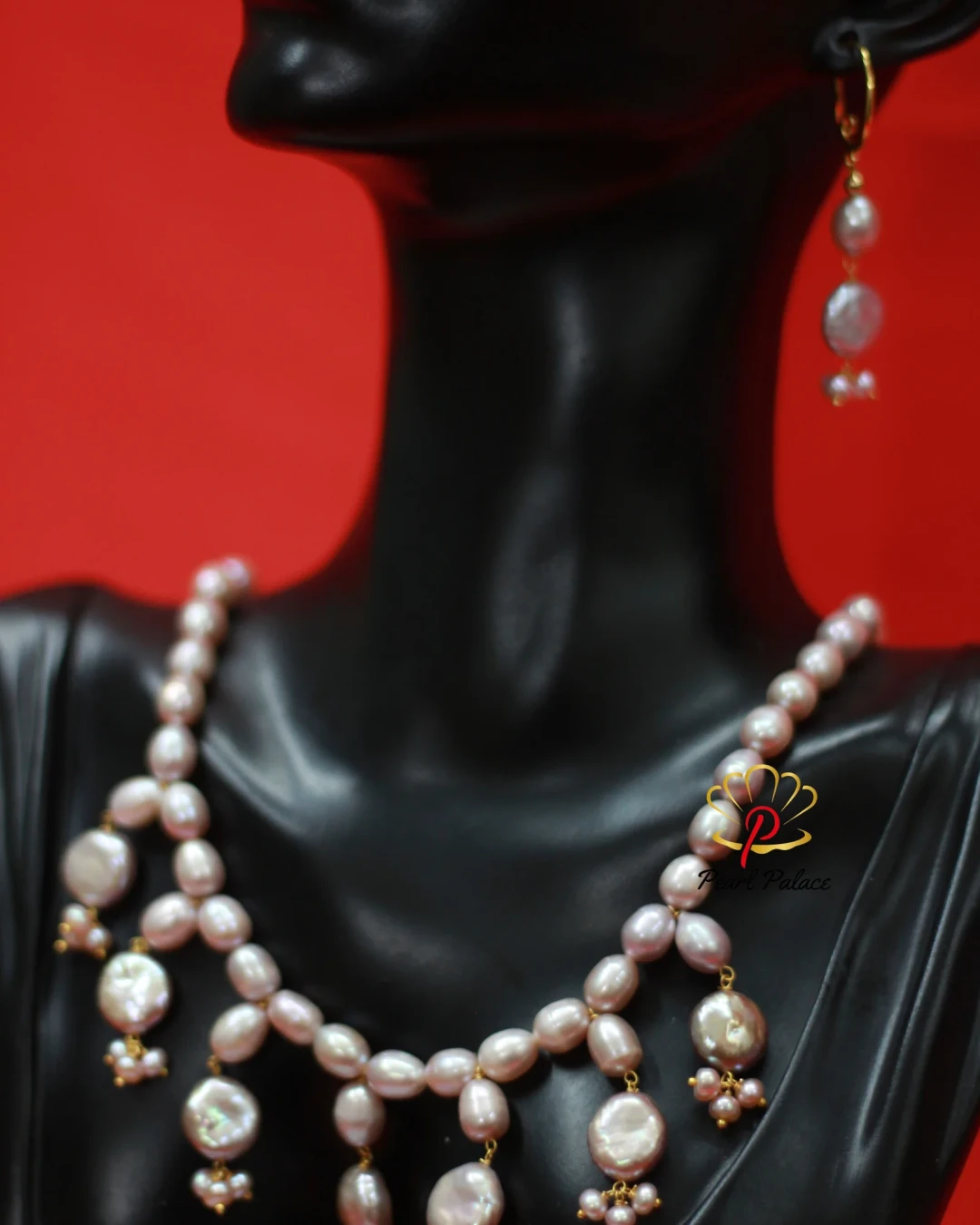 Coin Pearl & Rice Pearl Purple Necklace Set with Matching Earrings