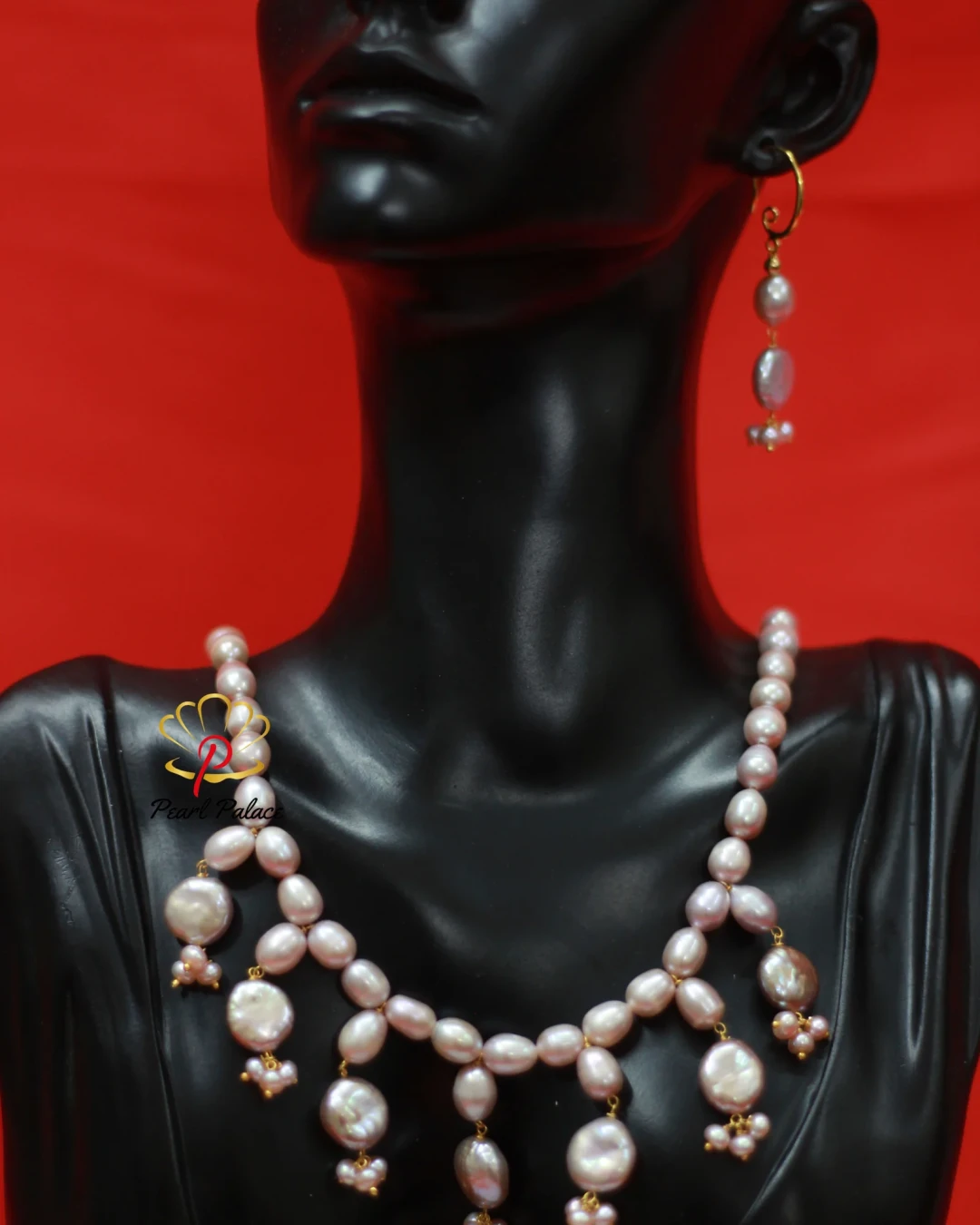 Coin Pearl & Rice Pearl Purple Necklace Set with Matching Earrings