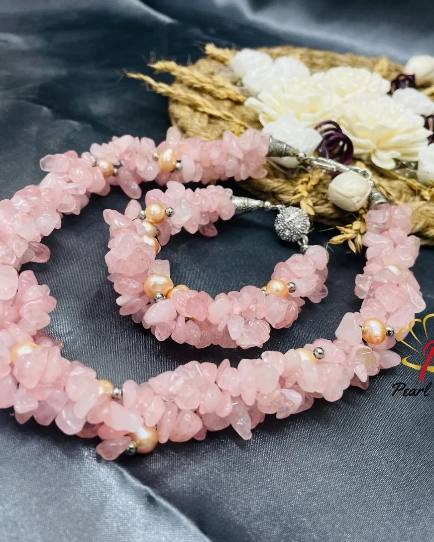 Gentle Heart: Rose Quartz Stone Necklace and Bracelets