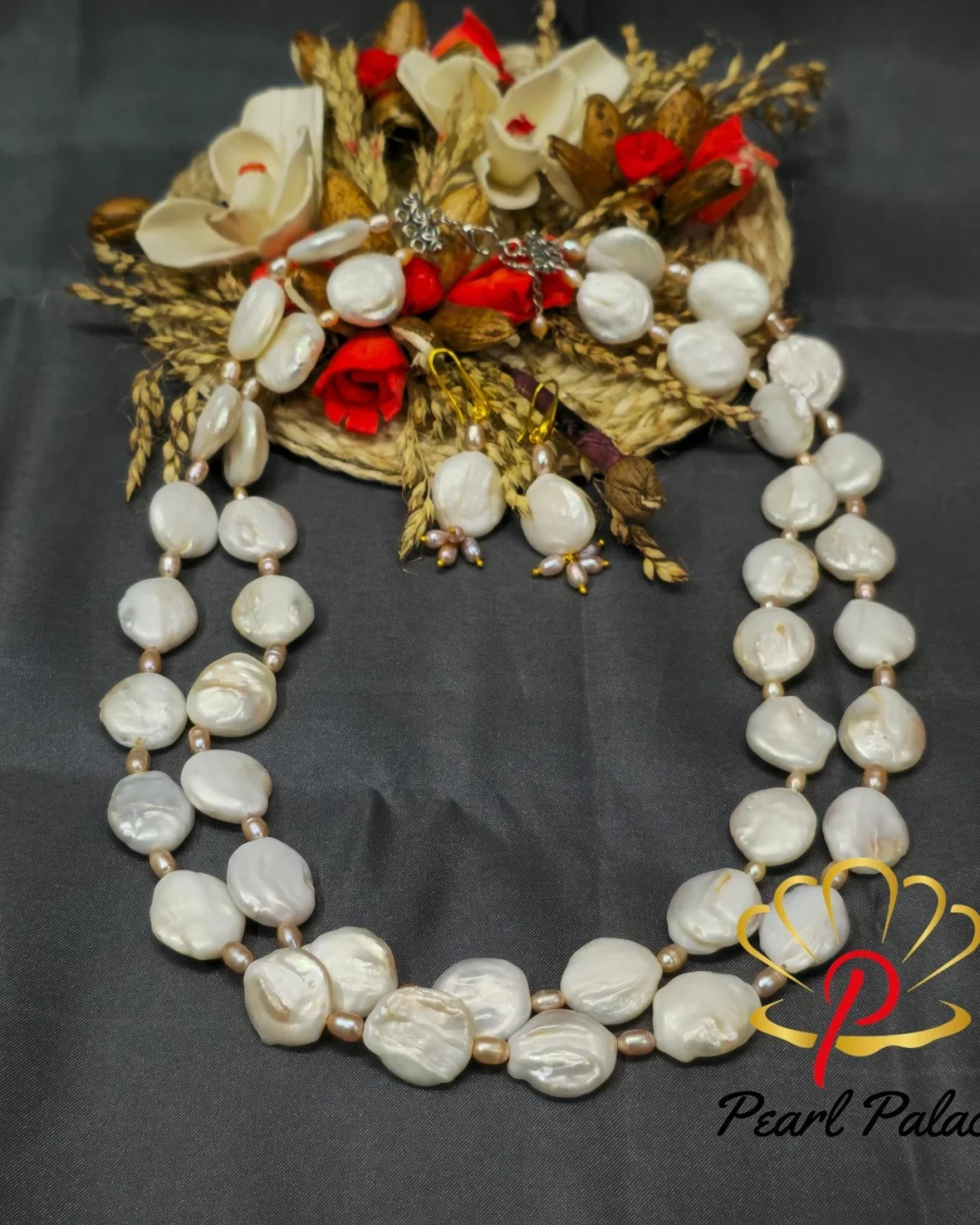 Magnificent Beauty: Freshwater Baroque Coin Pearls layer necklace and earrings
