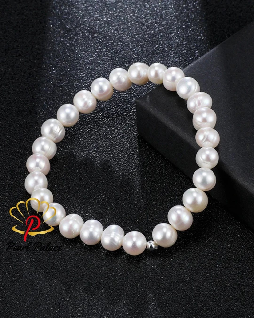 6-7mm Natural Freshwater White Pearls Punch Elastic Rope Bracelet AA Flat Round